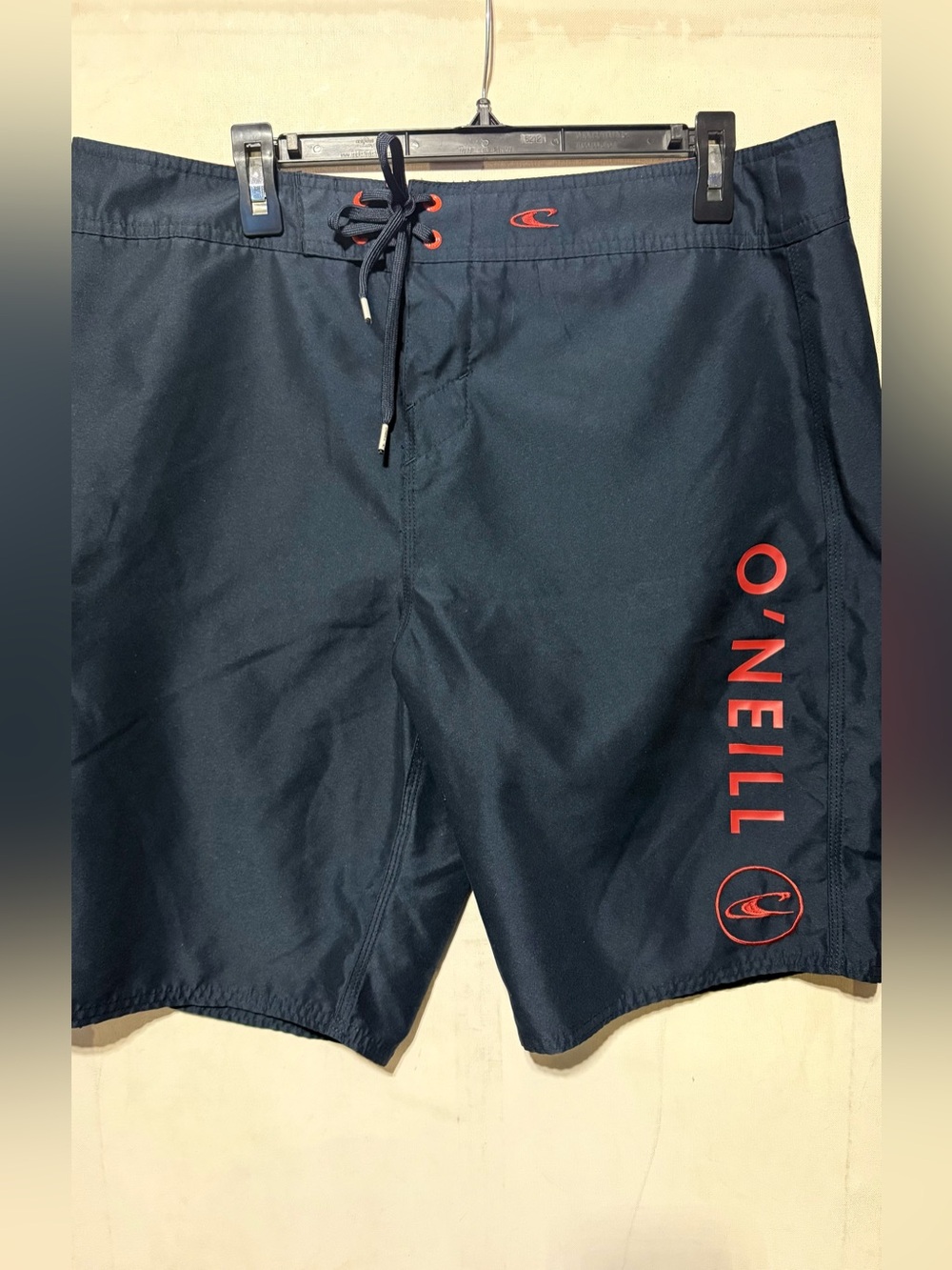 O'Neill Navy Blue Board Shorts with Red Logo Accents